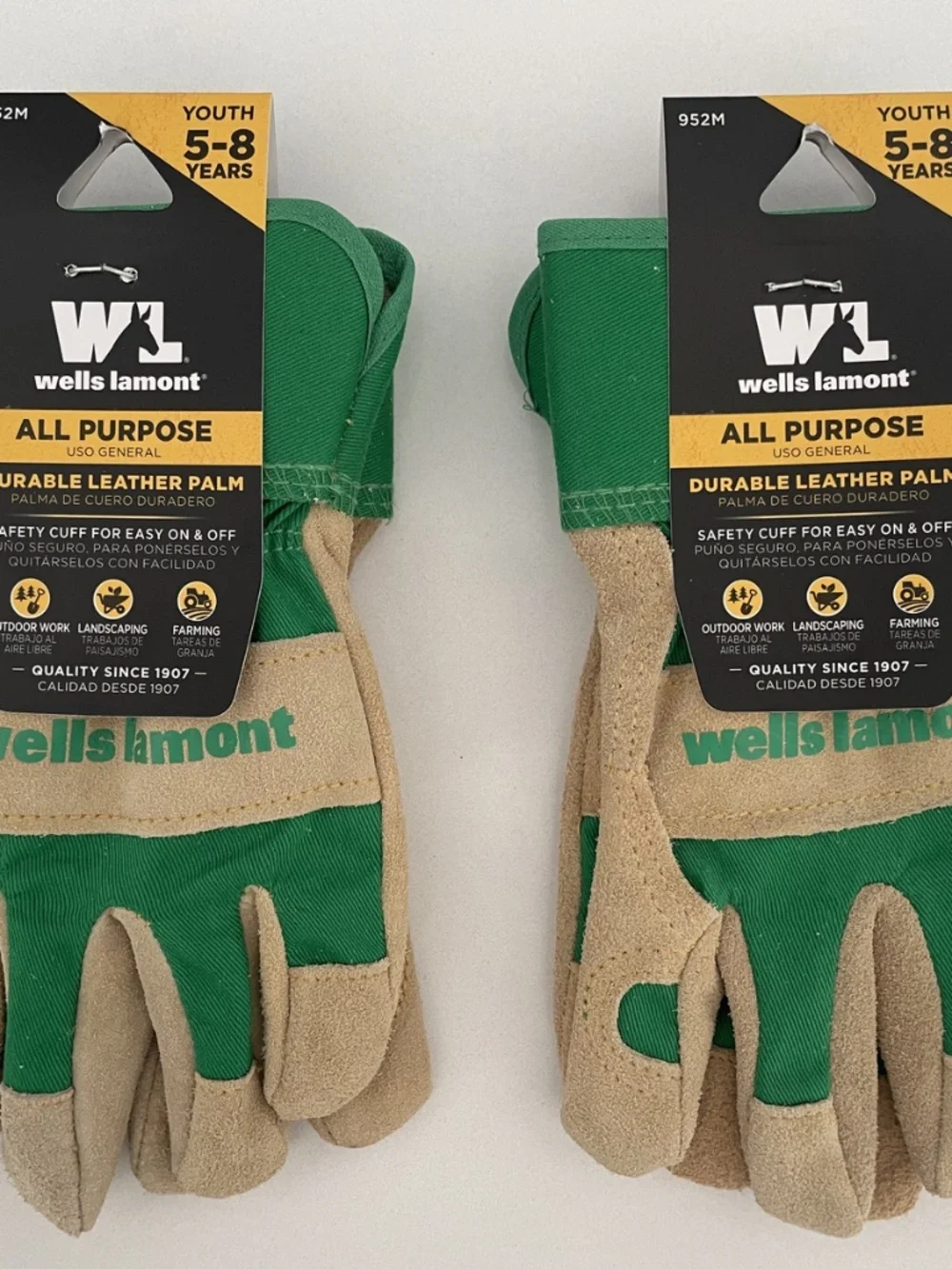 NEW 2 Pack Wells Lamont Kids Work Gloves Youth 5-8 Safety Cuff All Purpose